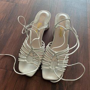rouje's white leather lace up sandals